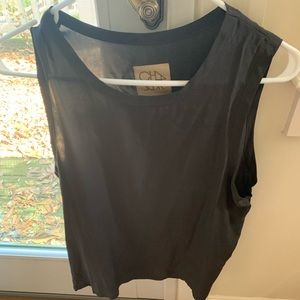 Sleeveless silk grey top. Great to wear to dinner!